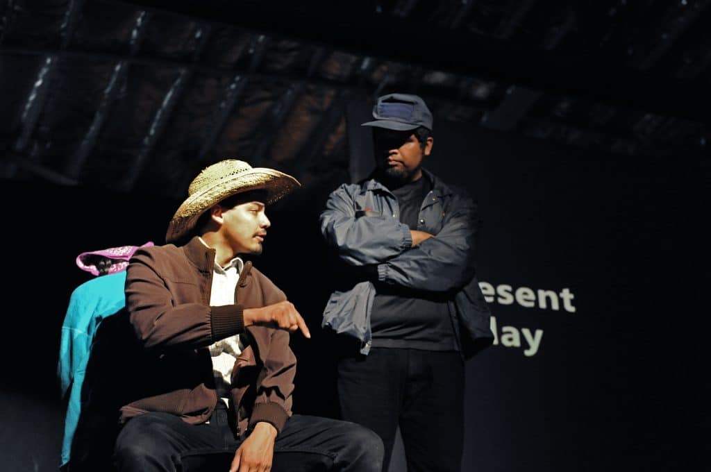 Artists Ink actors Jacob Juarez, left, as a field worker, and Daniel Ibarra as an immigration agent during a final rehearsal of the Salinas Movement Project on March 31st, 2017.
Salinas Youth Initiative: Artists Ink
United States, California, Monterey County, Salinas, Monterey, Jay Dunn, The Packard Foundation, Artists Ink, photographer, freelance, photography, multimedia, video, social justice, social services, photojournalism, www.jaydunn.org, jay@jaydunn.com