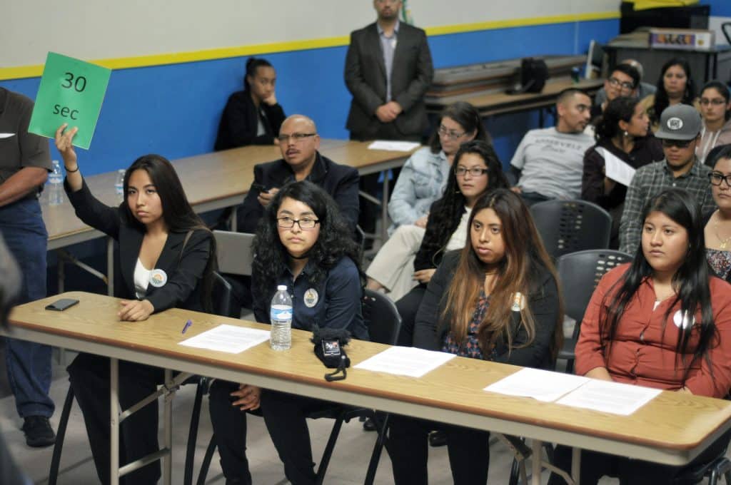 At the groups November 4th candidate forum, Youth for Changes Jasmine Rios marks time, as Mariluz Tejeda, Azucena Barrios, and Jennifer Rios listen to responses.
Salinas Youth Initiative: Youth for Change
United States, California, Monterey County, Salinas, Monterey, Jay Dunn, The Packard Foundation, Youth for Change, Center for Community Advocacy, photographer, freelance, photography, multimedia, video, social justice, social services, photojournalism, www.jaydunn.org, jay@jaydunn.com